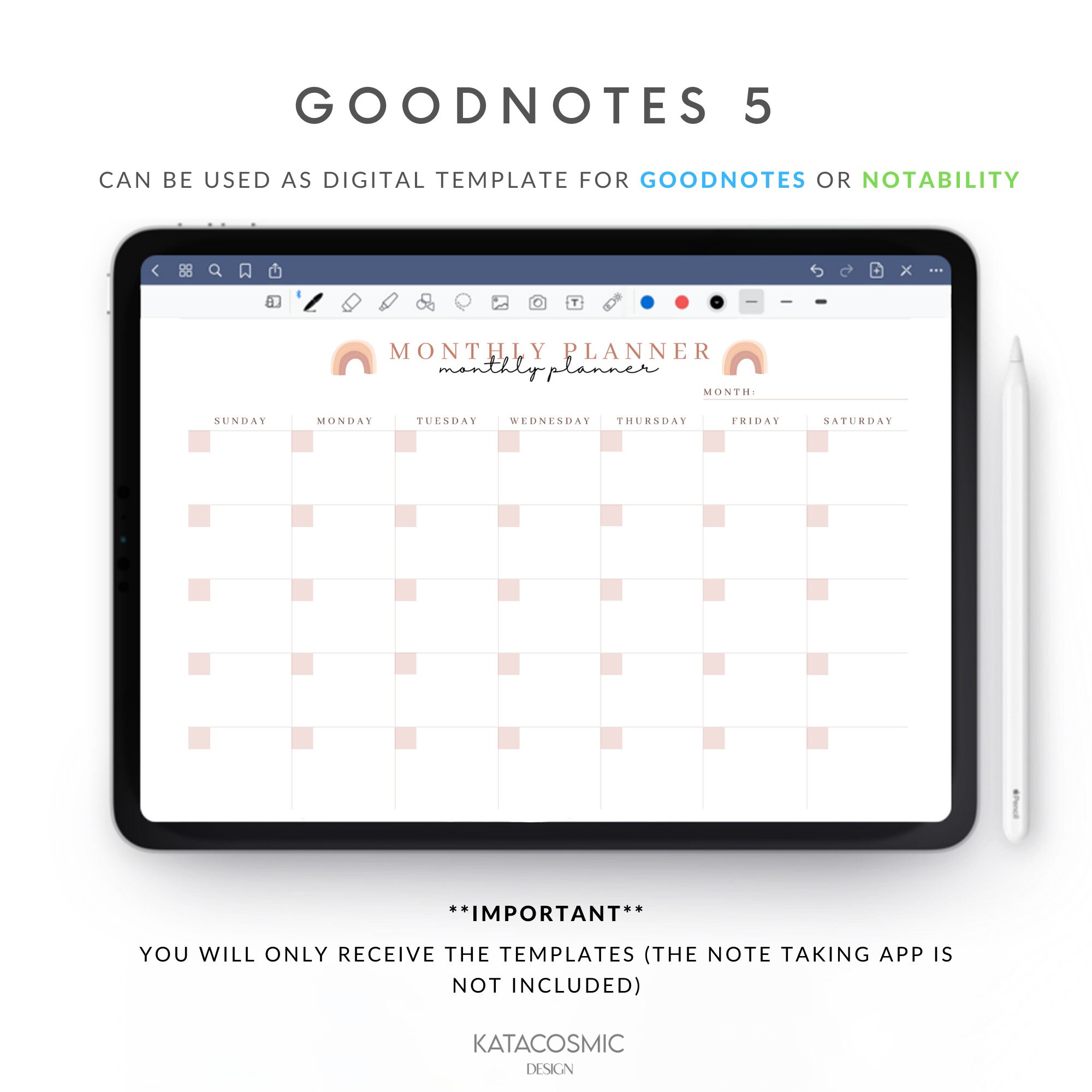 Monthly Planner Goodnotes Template, Undated Monthly Planner, Monthly ...