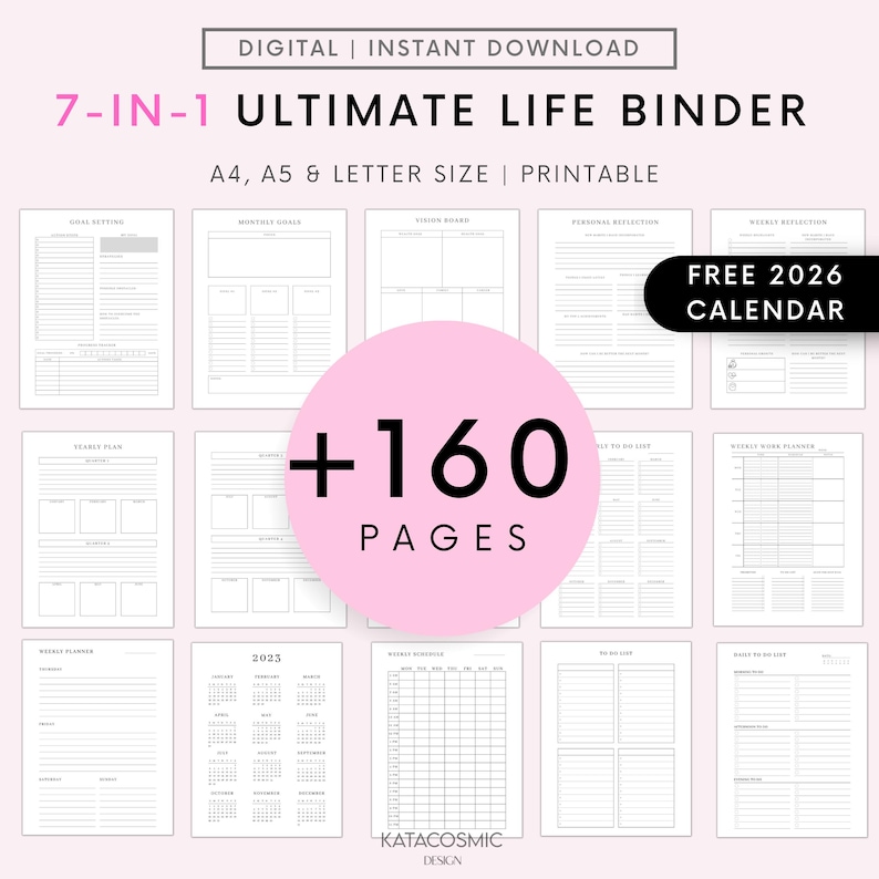 Home management bindmiddel huishoudelijke planner life planner afdrukbare inserts ultieme huishoudelijke bindmiddel planner bundel life organizer pdf-pagina's afbeelding 1
