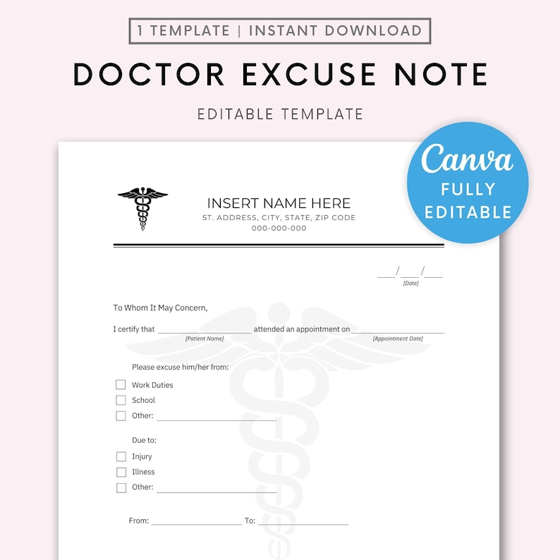 Fillable Doctors Note for Work, Doctor Excuse Note, Drs Note, Doctor ...
