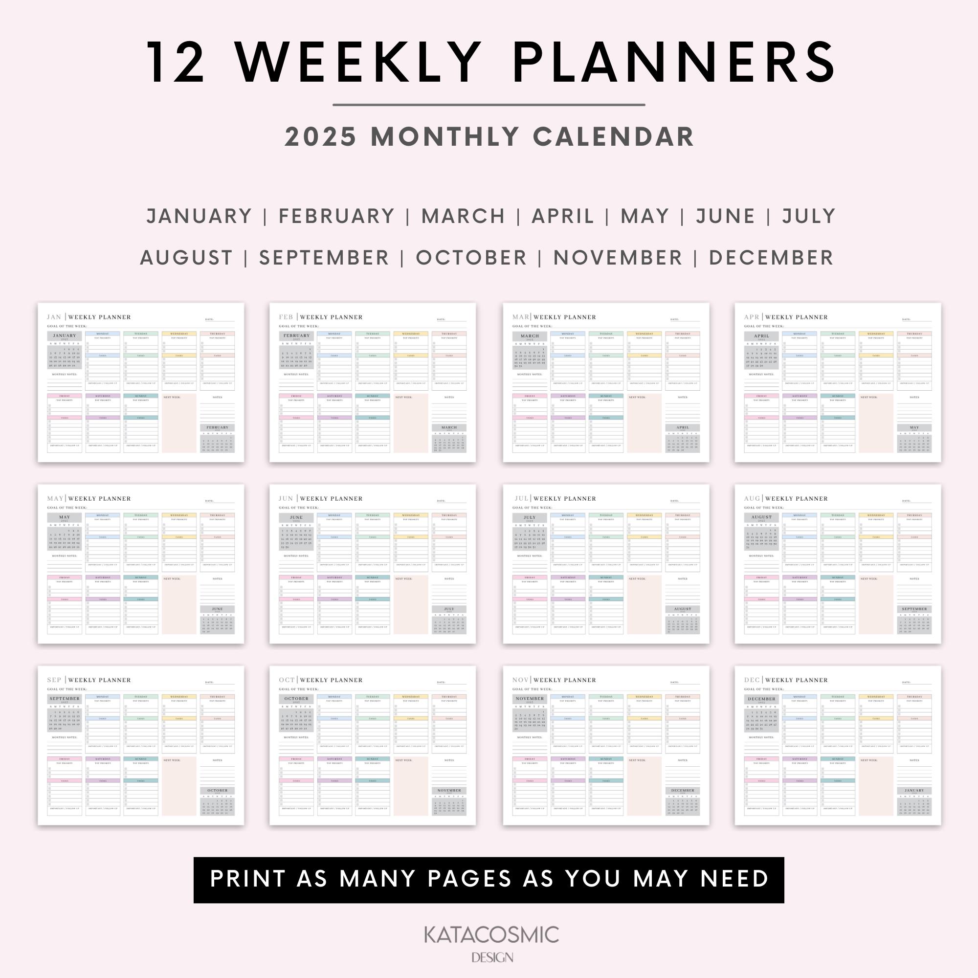 2025 Weekly Planner Printable Landscape, Minimalist Weekly Schedule ...