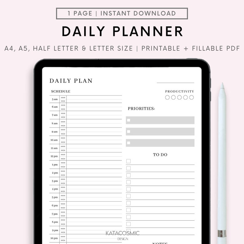 24 Hour Daily Planner Printable Hourly Planner Military Time - Etsy