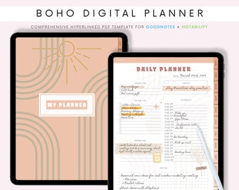Boho Undated Goodnotes Planner, Weekly Digital Planner, Monthly Planner, Goodnotes Template, Goodnotes Stickers, Planner Template iPad