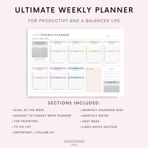 2026 Weekly Planner Printable Landscape, Minimalist Weekly Schedule, Week At a Glance, Weekly Organizer, Office Planner, To Do Desk Planner image 3
