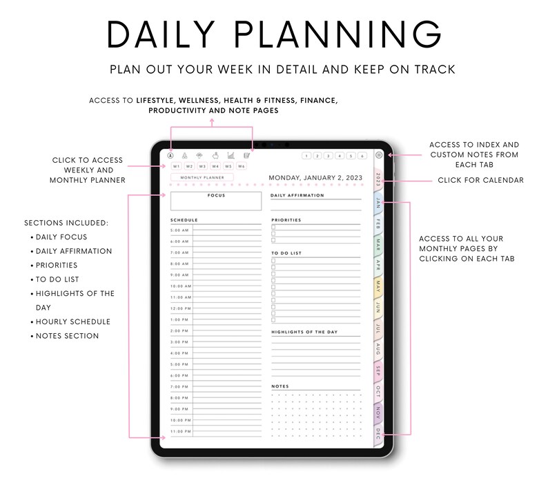 2023 Digital Planner 2023 Portrait Planner 2023 Planner Etsy