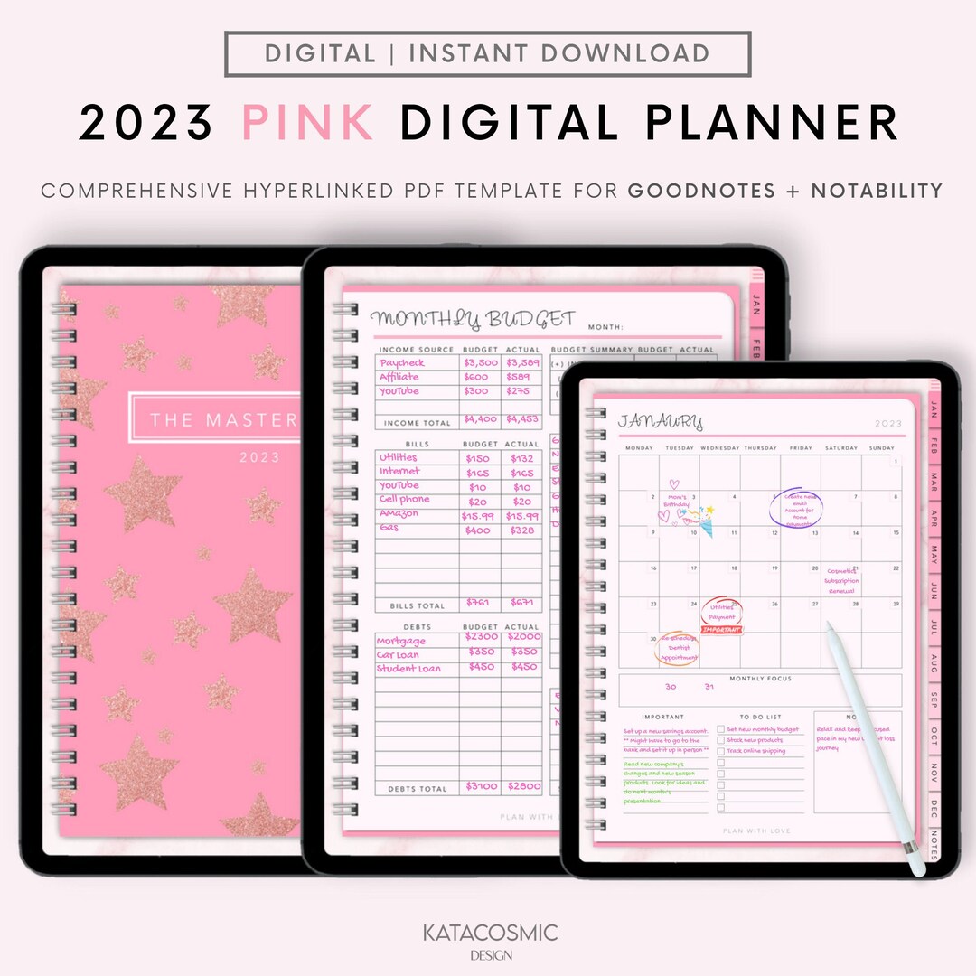 Pink Digital Planner 2023 Goodnotes Planner Ipad Planner Etsy