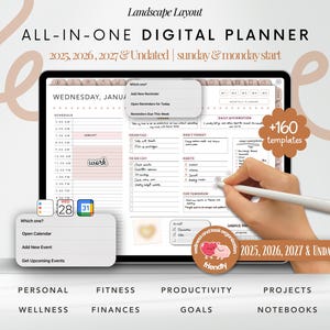 Landscape Digital Planner 2025 2026 2027 & Undated, Goodnotes Planner, Daily Planner, Weekly Planner, Notability Planner, iPad Planner