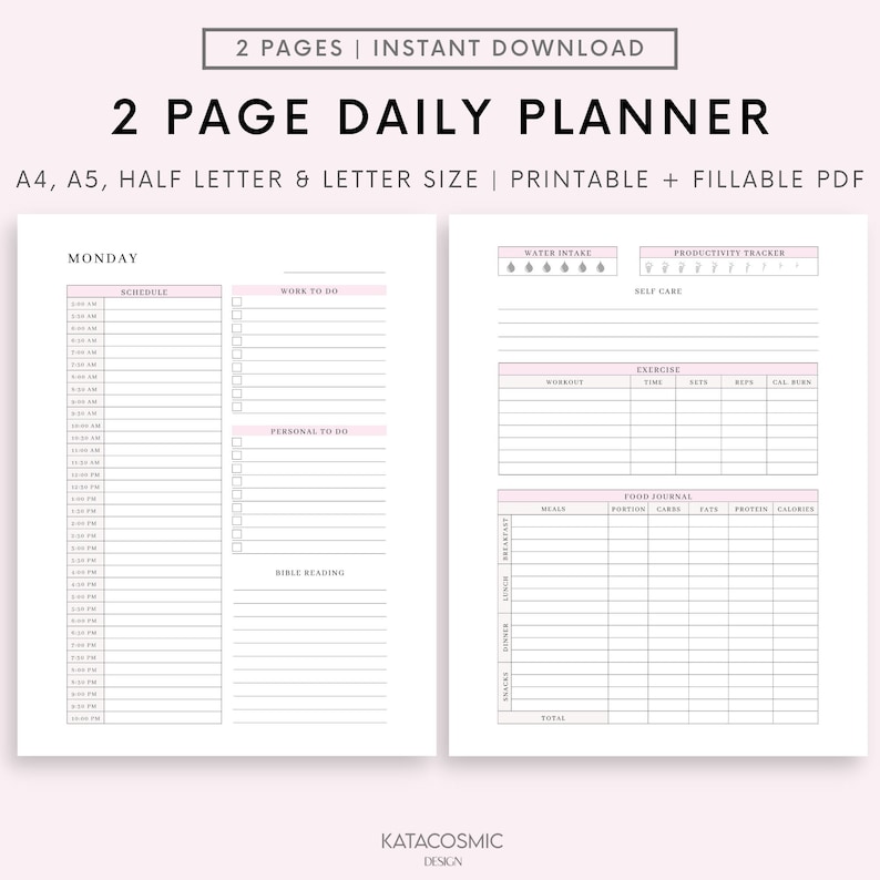 Minimalist Daily Planner Printable, Daily to Do List for Work / Home ...