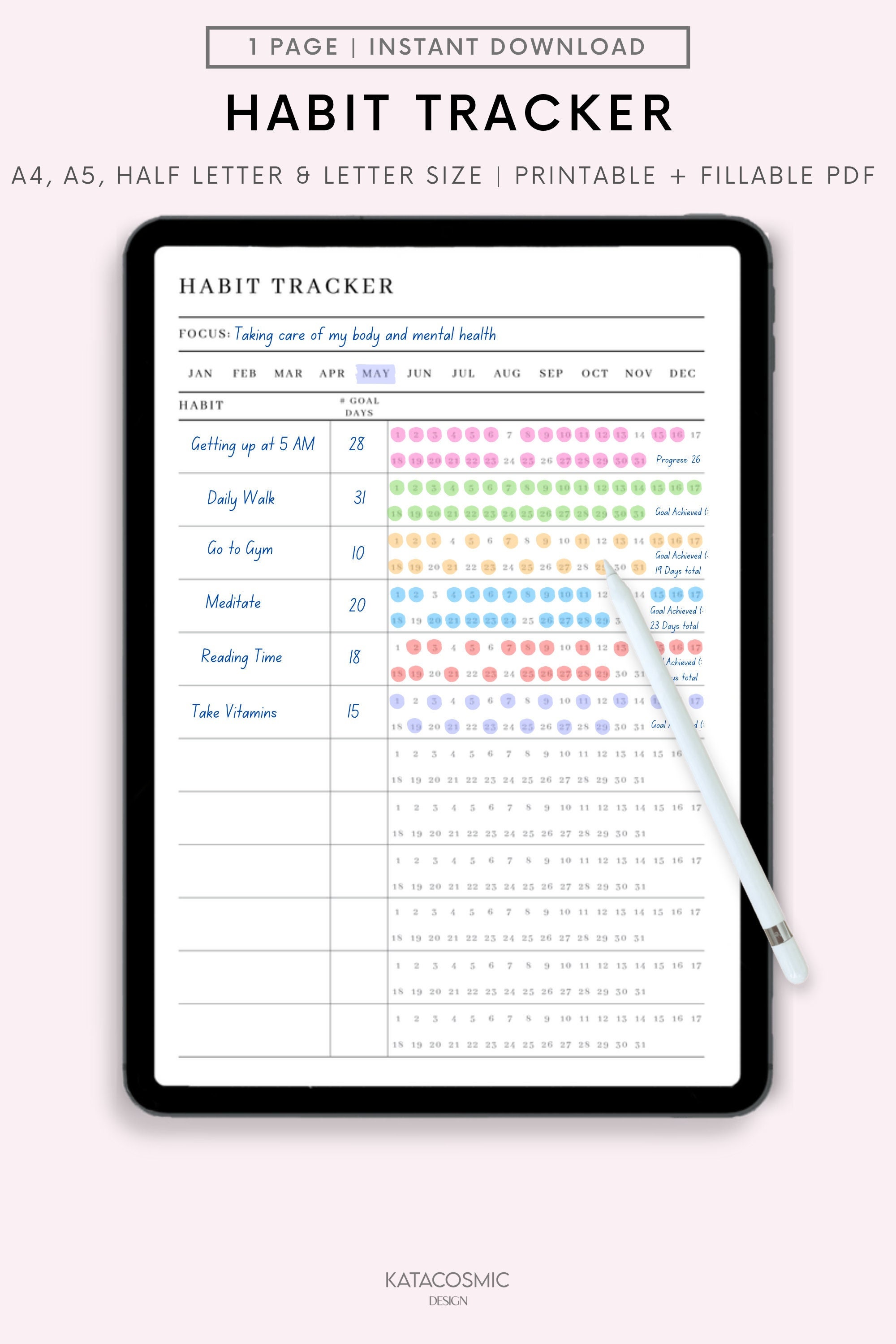 monatlicher habit tracker printable, habit tracker vorlage