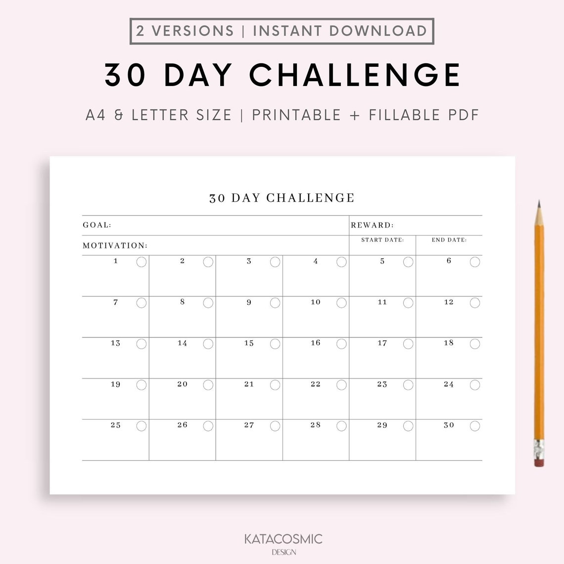 30 Day Challenge Tracker Printable | Printable Habit Tracker | Monthly ...