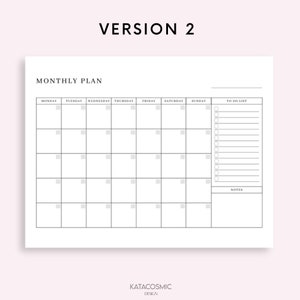 Peut inclure: Un planificateur mensuel imprimable noir et blanc avec une mise en page de grille simple. Le planificateur comprend des sections pour du lundi au dimanche, une liste de choses &agrave; faire et des notes.