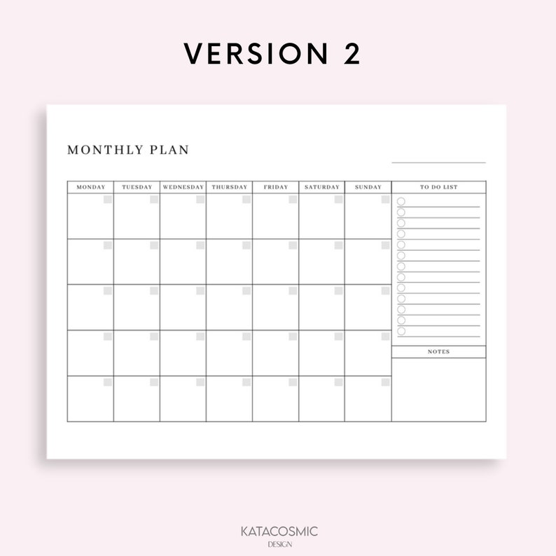 Peut inclure: Un planificateur mensuel imprimable noir et blanc avec une mise en page de grille simple. Le planificateur comprend des sections pour du lundi au dimanche, une liste de choses &agrave; faire et des notes.