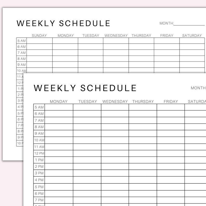 Hourly Weekly Schedule Landscape Weekly Planner Printable Etsy Hourly Weekly Schedule Landscape Weekly Planner Printable Etsy