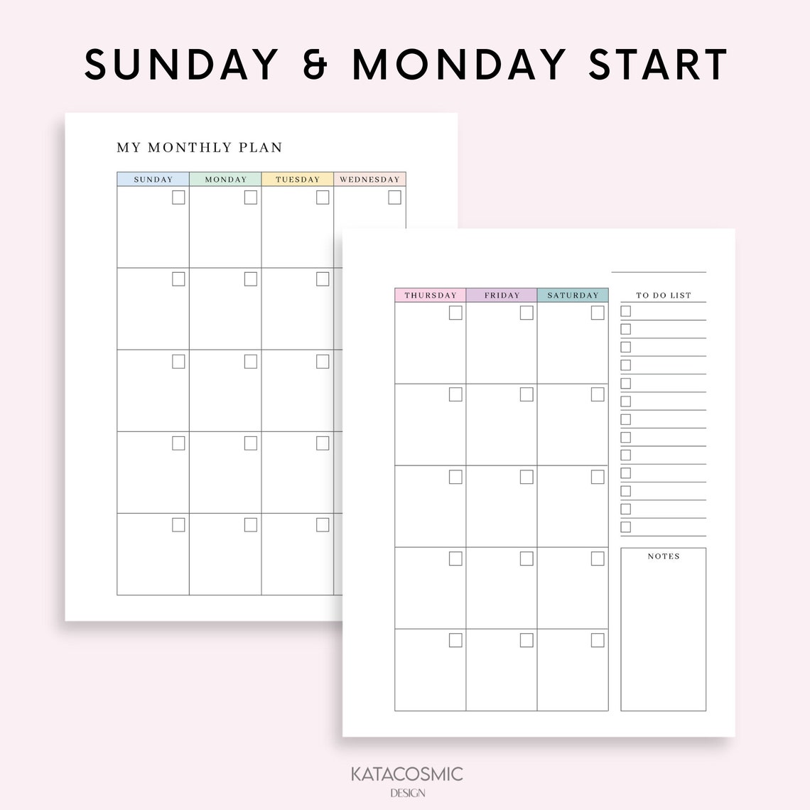 Undated Monthly Planner Printable Month on Two Pages Month - Etsy