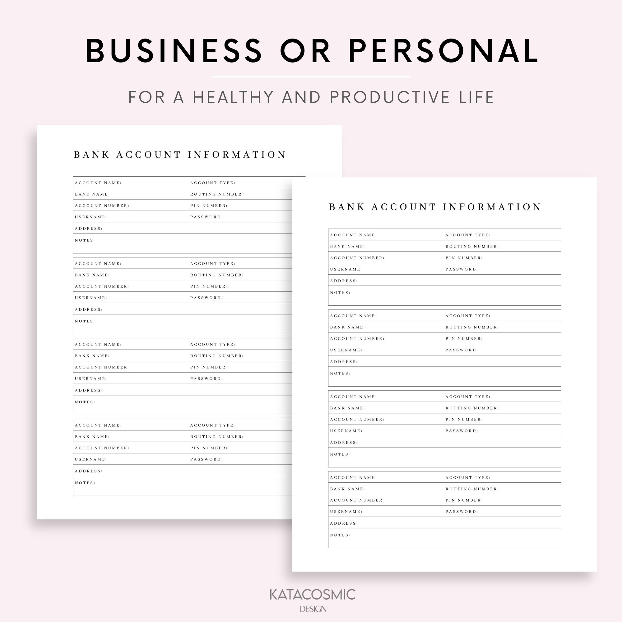 Bank Account Information Tracker Printable, Bank Account Log, Bank ...