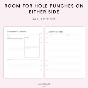Peut inclure: Une page de planificateur imprimable avec un plan de prise de notes &agrave; gauche et des notes de cours &agrave; droite. La page est con&ccedil;ue pour du papier au format A4 ou lettre et a de la place pour des perforations de chaque c&ocirc;t&eacute;. La page a un fond rose clair avec une bordure de points color&eacute;s.