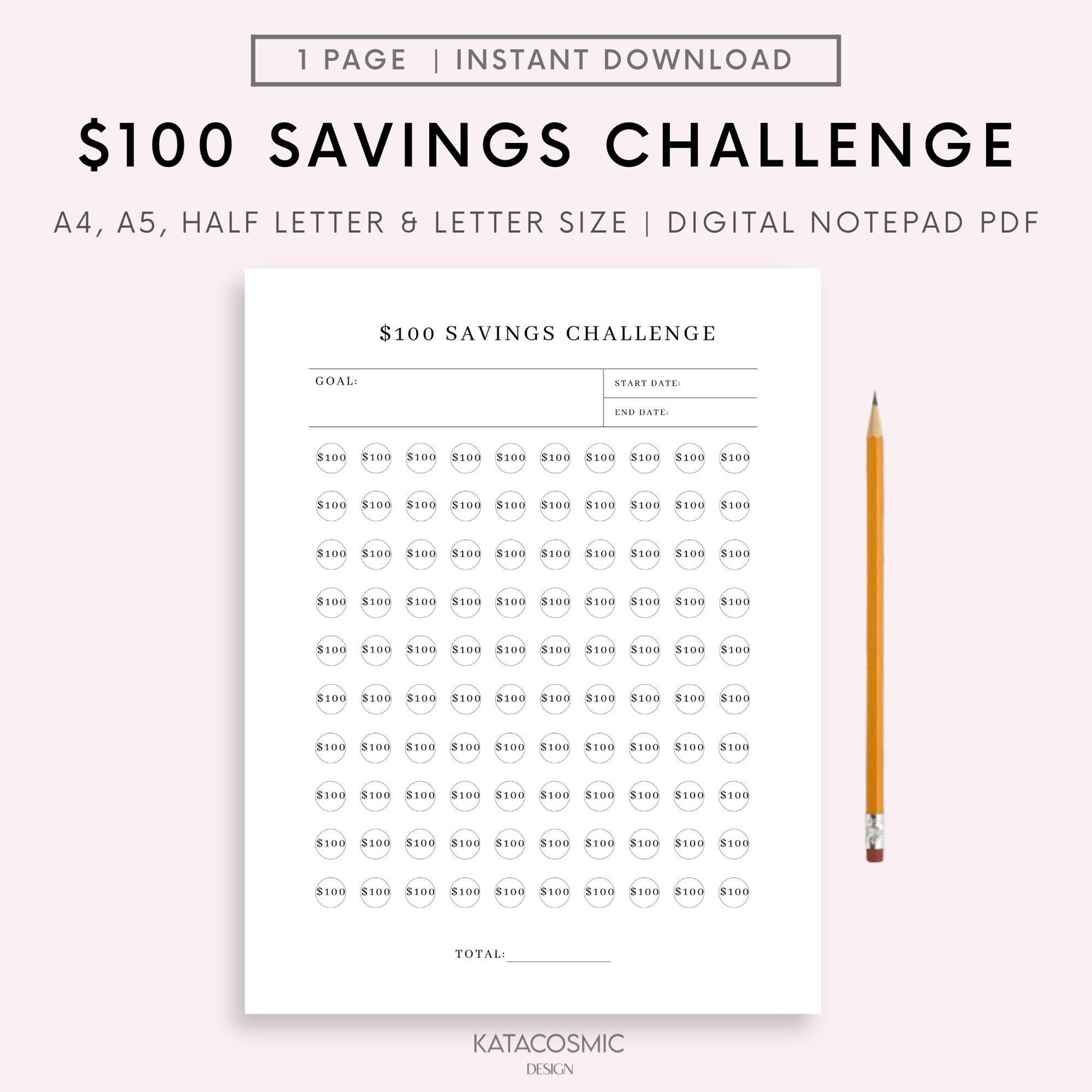 Printable 100 Dollar Bill Challenge Cash Savings Challenge - Etsy