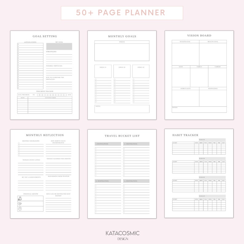 BUNDLE de planificateur dobjectifs, suivi des objectifs 2024, kit de définition dobjectifs SMART, nouvel an, réflexions mensuelles sur les habitudes, productivité, imprimables du tableau de vision image 4