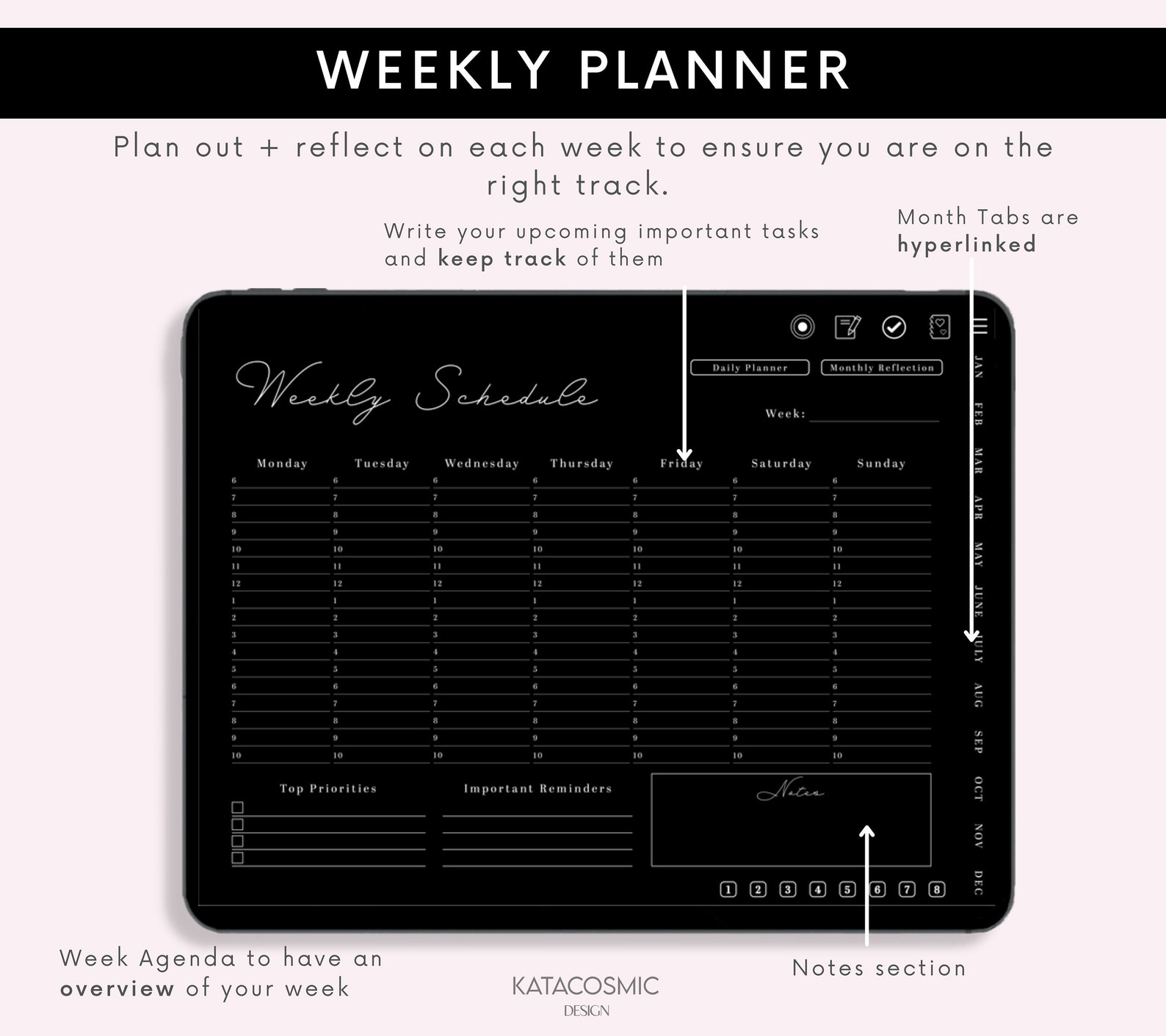 Undated Dark Mode Digital Planner for Goodnotes/notability, Hyperlinked ...