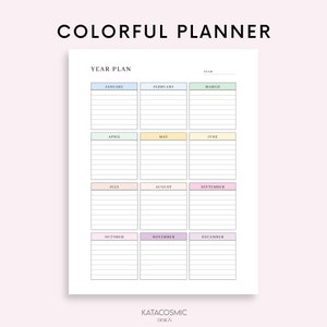 Editable Yearly Planner, Printable Yearly Overview on One Page, Year At a Glance, Undated Minimalist Planner, Calendar Template, Annual Plan image 2