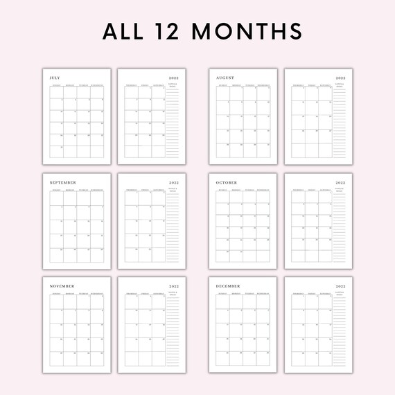 2022 Monthly Calendar With Holidays on 2 Pages, Printable Calendar Template,  Year Calendar, Minimalist Calendar, Vertical, A4/a5/letter/half - Etsy  Denmark