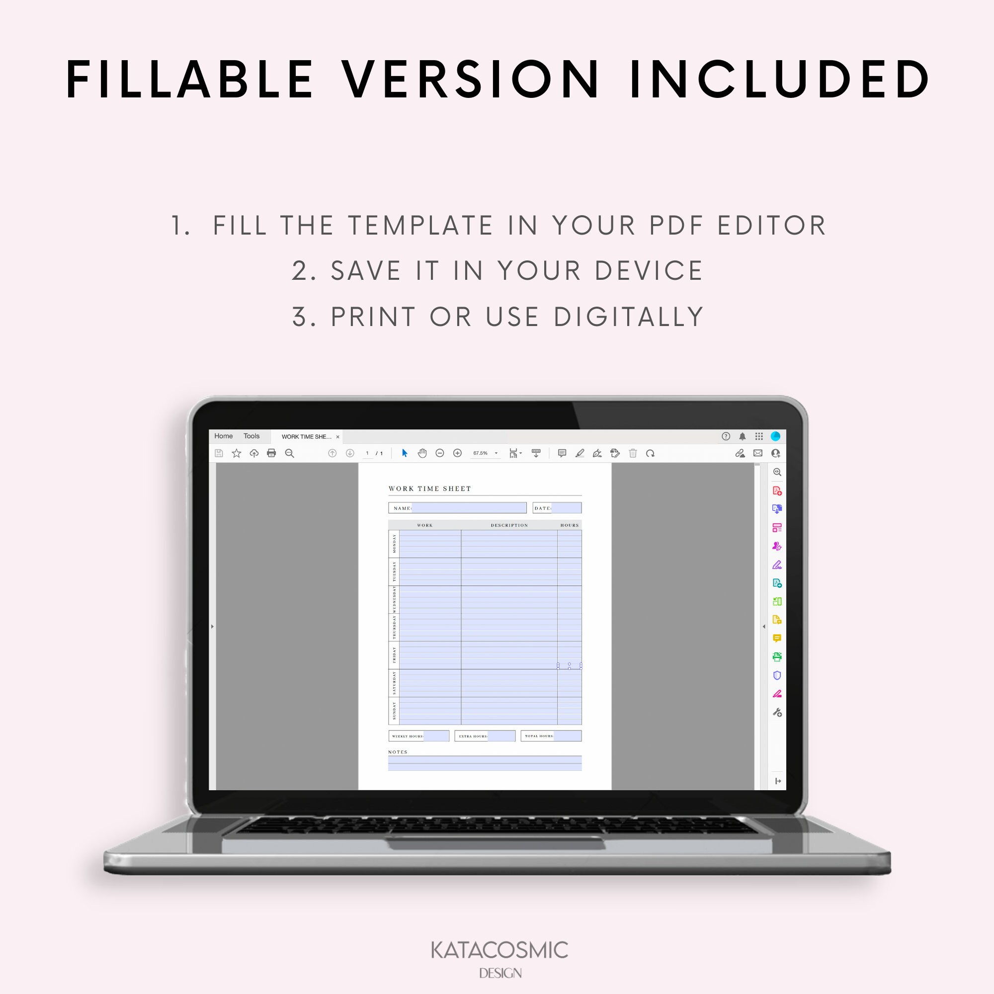 Printable Employee Time Sheet Editable Digital Template, Printable Time ...