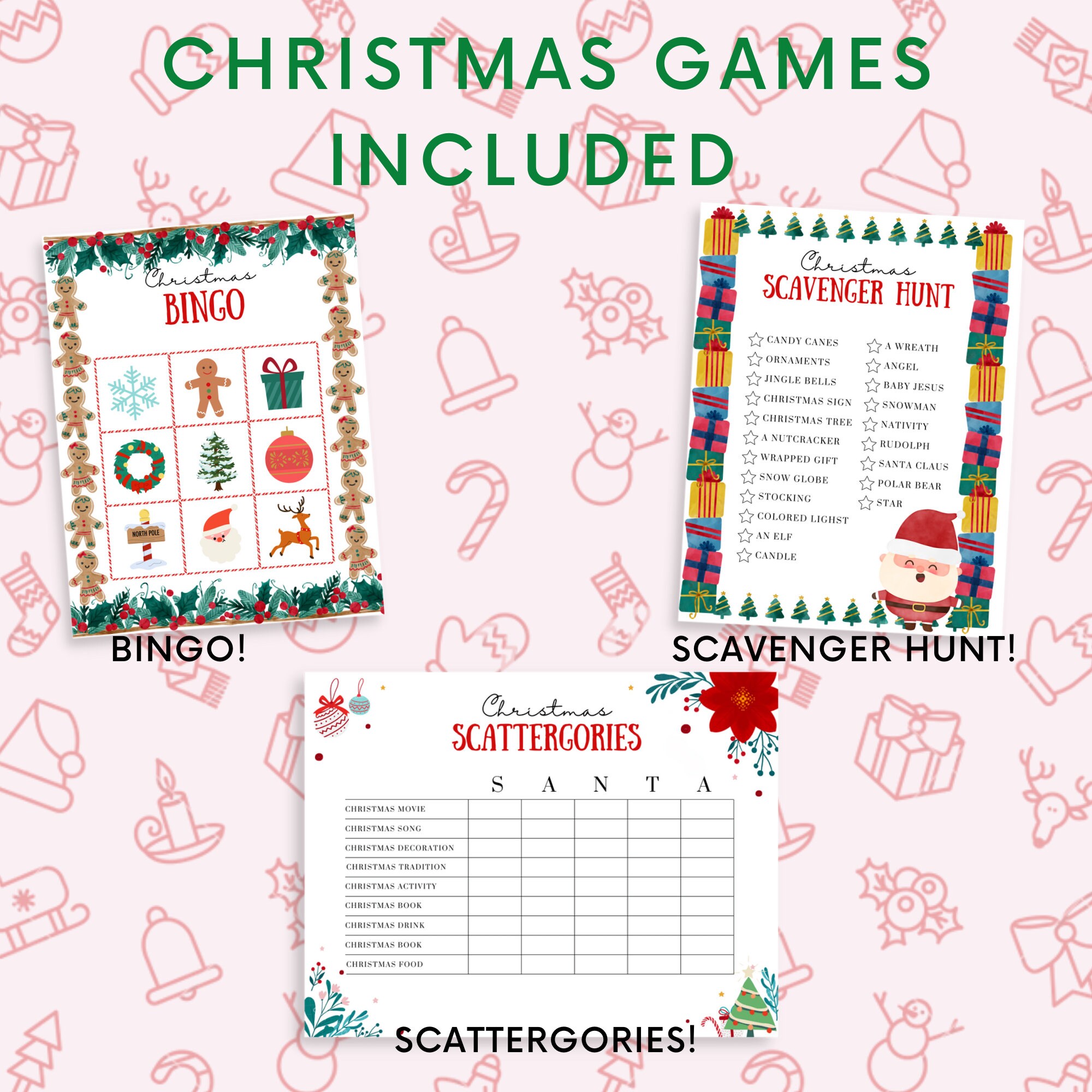 Christmas Game Bundle, Printable Family Games, Virtual Party Games ...