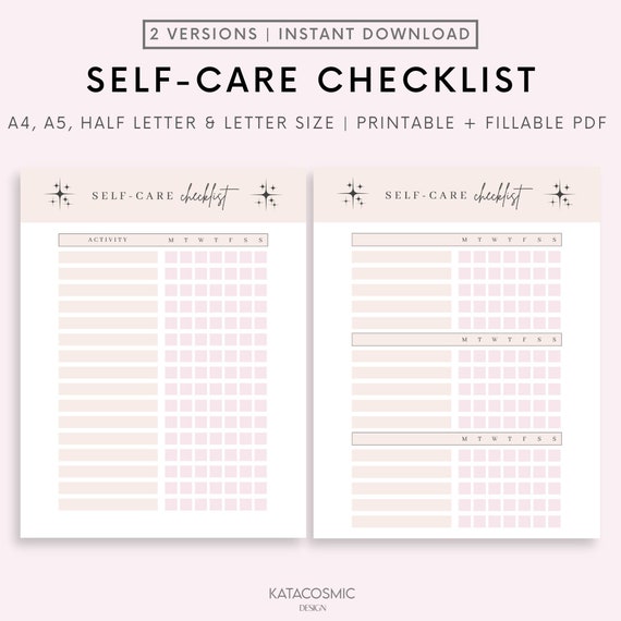 Self Care Checklist, Self-Care Planner, Selfcare Journal Tracker, Wellness Planner Printable, Daily Wellbeing, Mindfulness Mental Health Kit