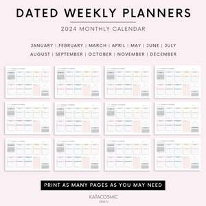 2024 Dated Weekly Planner Printable Landscape, Minimalist Weekly ...