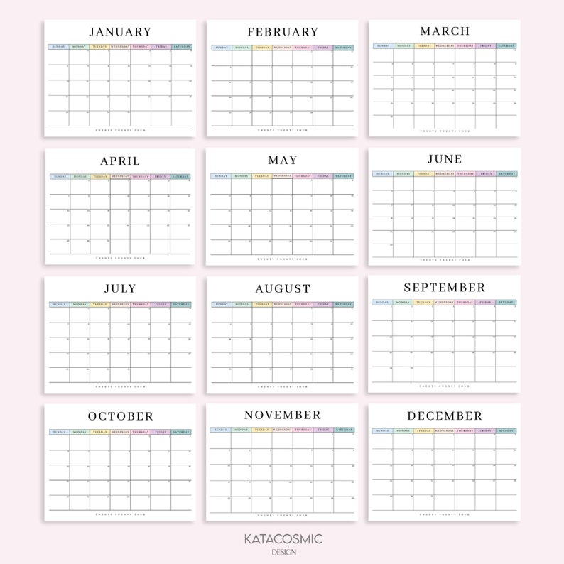 Digital 2024 Monthly Calendar for Goodnotes, Desk Calendar, Minimalist Calendar, 1 Page Notepad, iPad Year Calendar Template, Monday Start image 4