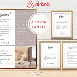 Airbnb Sign Bundle Template, Airbnb Signage, Vacation Rental, Wifi Sign, Airbnb Welcome Book, Checkout List, Airbnb Host, Simple Signs, VRBO
