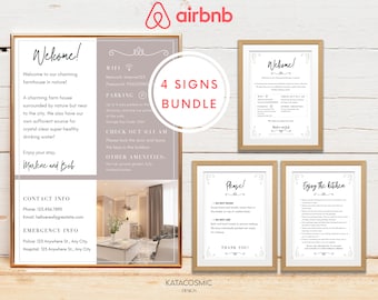 Pacote de placas para Airbnb, sinalização para Airbnb, aluguel de temporada, placa de Wi-Fi, livro de boas-vindas do Airbnb, lista de check-out, anfitrião do Airbnb, placas simples, VRBO