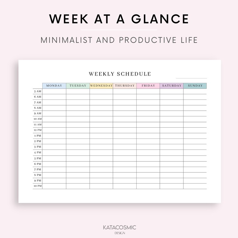 Hourly Weekly Schedule Landscape Weekly Planner Printable - Etsy