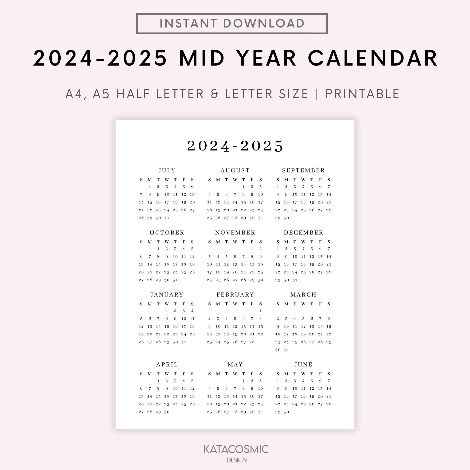 2024 2025 Academic Year At-A-Glance Calendar | Year at a Glance | Printable | 2024 2025 School Year Calendar | Calendar | Digital Download