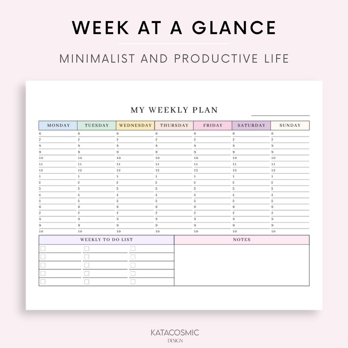 Weekly Planner Printable Landscape Minimalist Weekly - Etsy