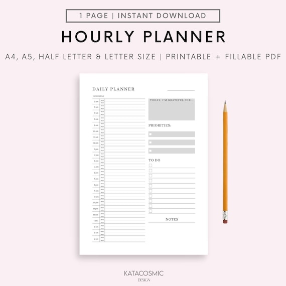 2022 Hourly Daily Schedule Editable PDF, Daily To Do List, Productivity Planner, Undated Planner, Daily Organizer A5/Half Size/A4/Letter