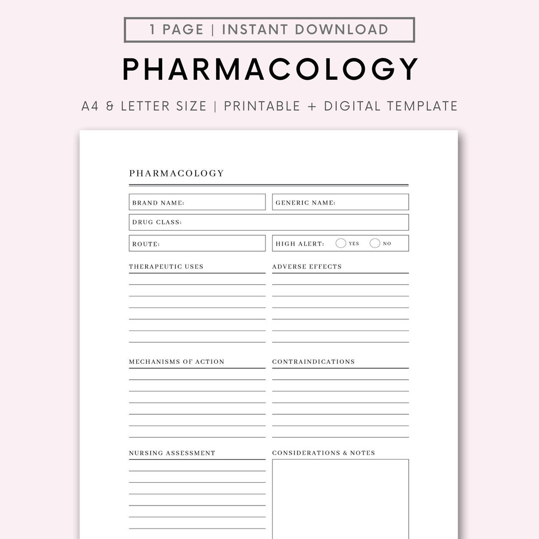 Nursing School Pharmacology Template | Printable Pharmacology Map ...