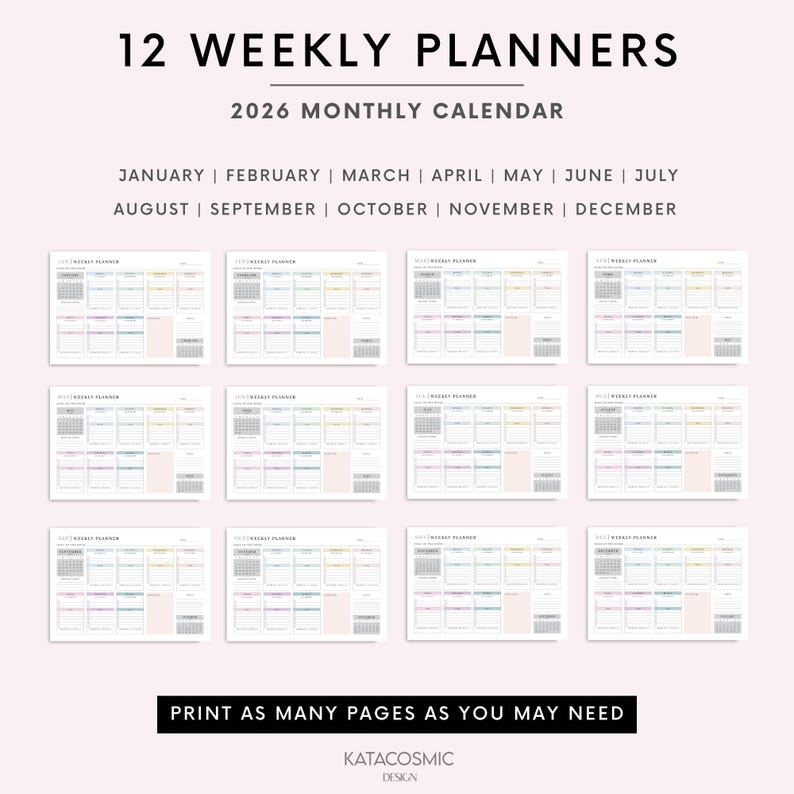 2026 Weekly Planner Printable Landscape, Minimalist Weekly Schedule, Week At a Glance, Weekly Organizer, Office Planner, To Do Desk Planner image 4