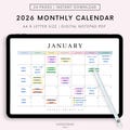 Digital 2026 Monthly Calendar for Goodnotes, Desk Calendar, Minimalist Calendar, 1 Page Notepad, iPad Year Calendar Template, Monday Start