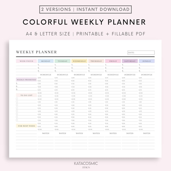 Weekly Hourly Planner EDITABLE Weekly Schedule, Daily Planner, Undated Planner, 2024 Weekly Organizer, To Do List printable, Adhd