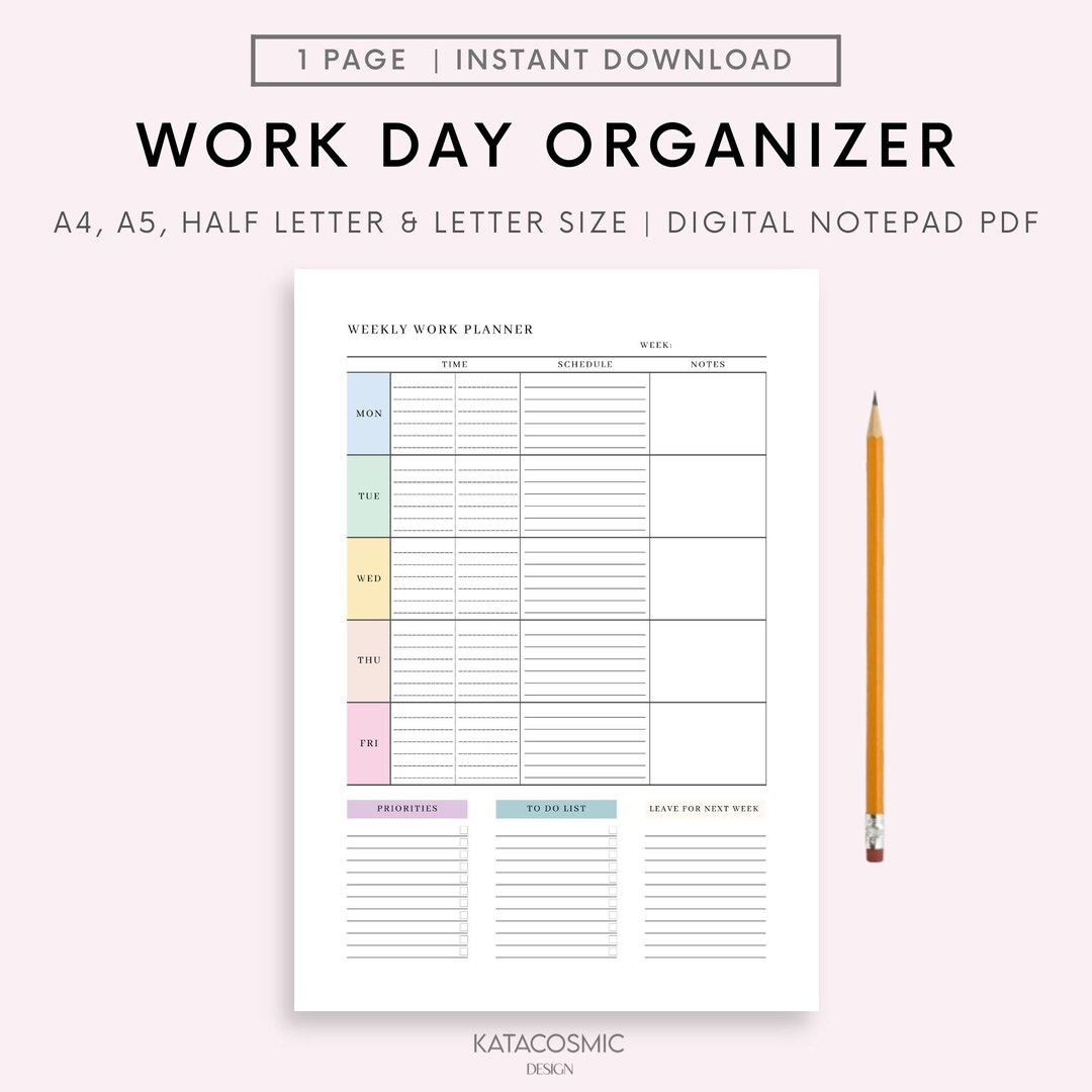 Weekly Work Planner Printable, Hourly and Schedule Plan Template, Week ...