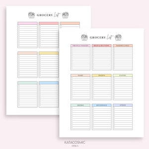 May include: Printable grocery list template with a basket icon and the text "GROCERY List". The template is divided into sections for fruits and veggies, meat and seafood, bakery and deli, dairy, frozen, pantry, drinks, household, and other.