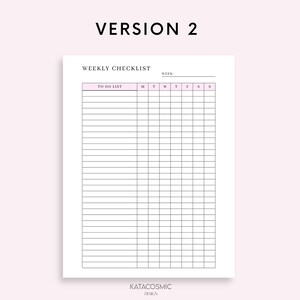 Weekly Checklist Printable, to Do List Template, Weekly Checklist ...