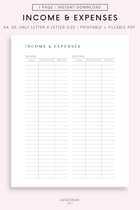 Income And Expense Tracker, Income Tracker, Expense Tracker, Income | Expense, Ledger Book, Expense Tracker Printable A4, A5 Letter Size