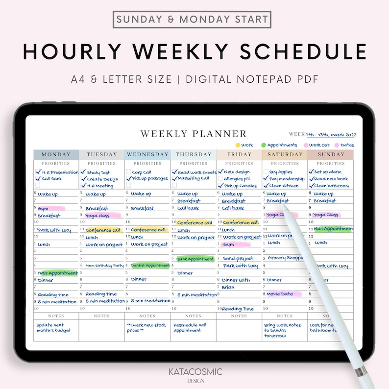 Digital Weekly Schedule for Goodnotes 24/7 Weekly Timetable Etsy UK