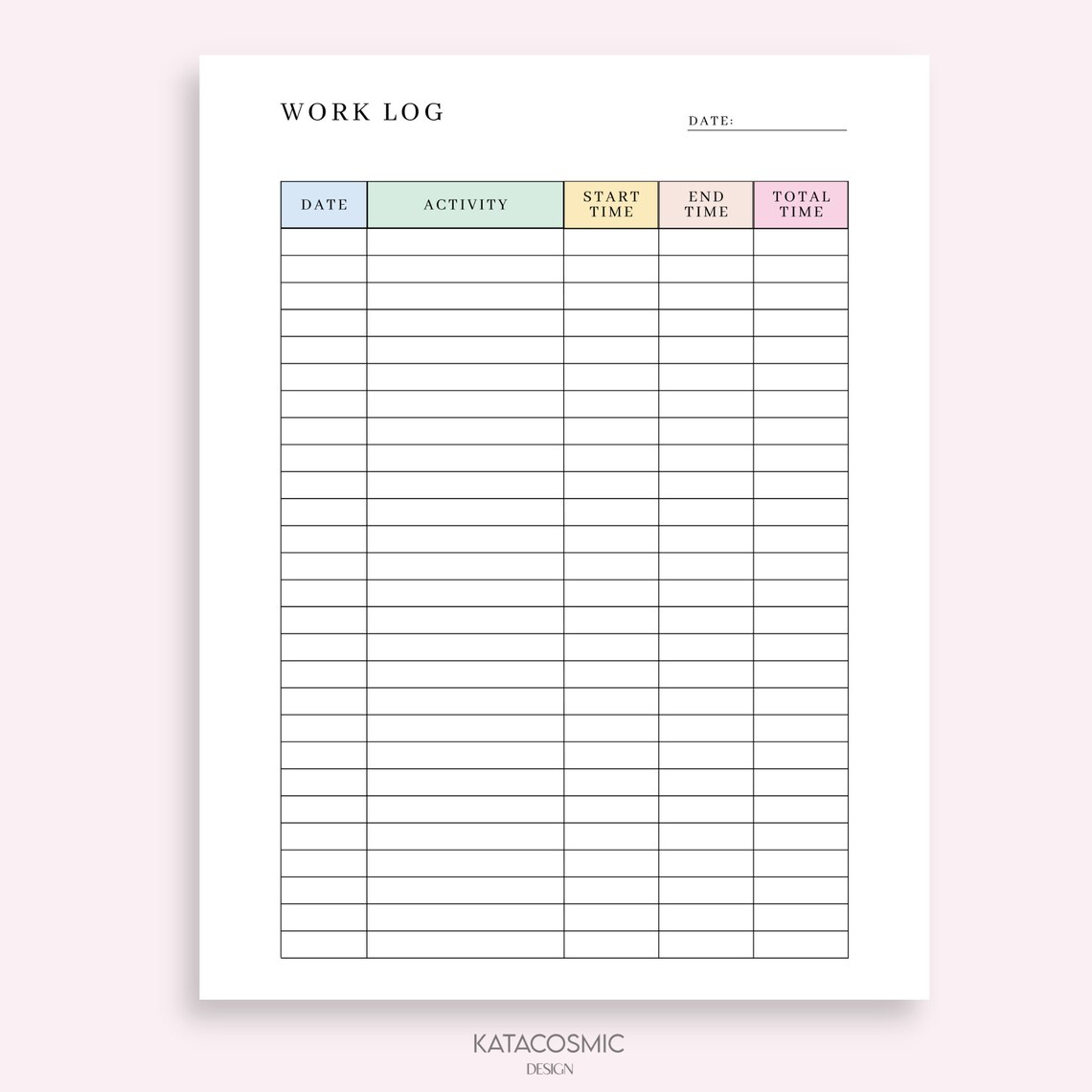 Printable Work | Time Log and Tracker | Activity Hours Log Printable ...