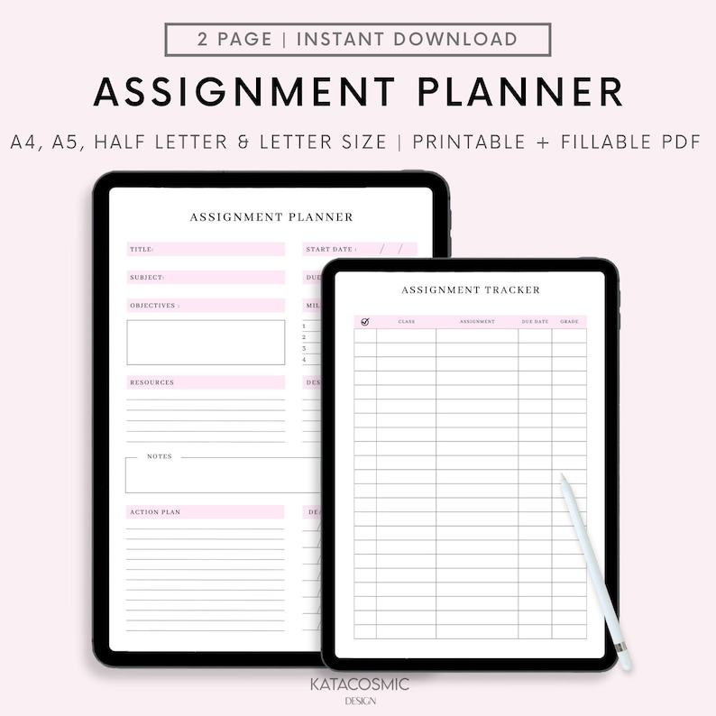 Assignment Tracker, Assignment Planner Printable, Homework Planner ...