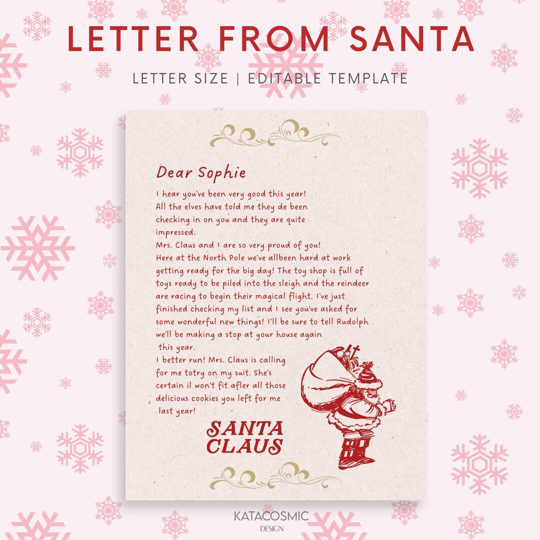 Letter From Santa Personalized Template Christmas Print at Home Letter