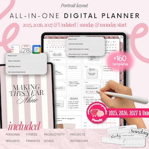 Portrait Digital Planner 2025 2026 2027 & Undated, Goodnotes Planner, Daily Planner, Weekly Planner, Notability Planner, iPad Planner