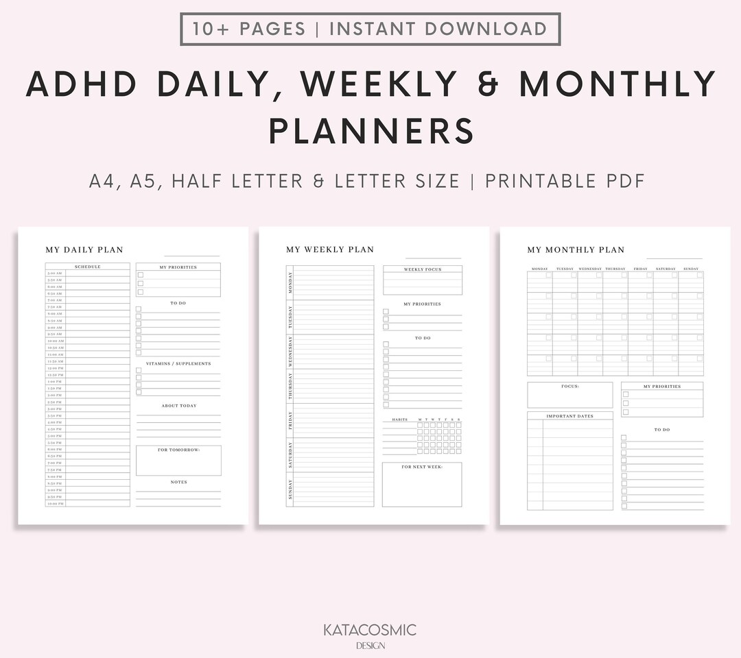 ADHD Digital Planner Adult, ADHD Printable Daily Planner, Ultimate ADHD ...