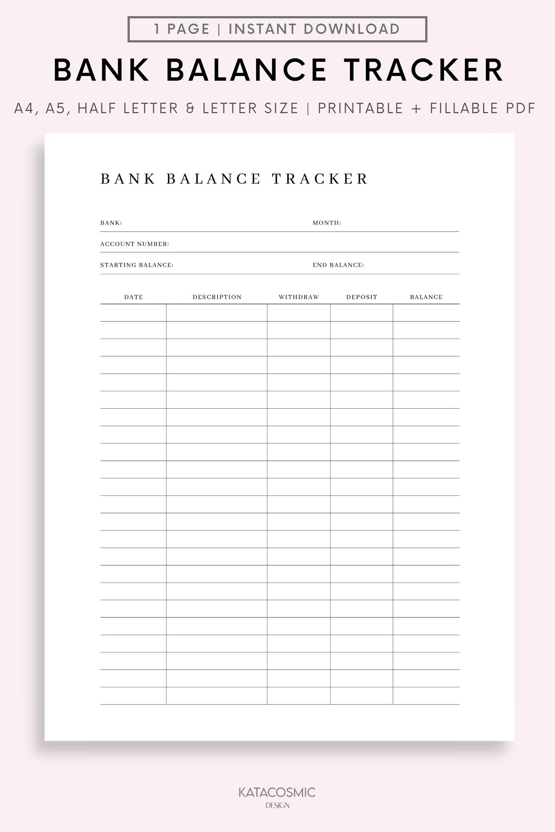Bank Balance Sheet Printable, Bank Account Transactions Tracker ...